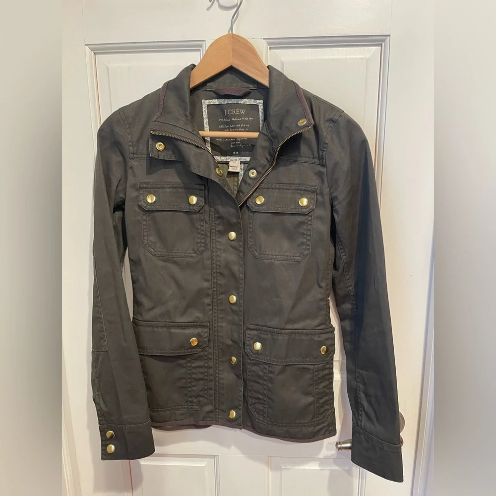 J. Crew Olive Green Utility Jacket with Gold-Tone Details XXS
